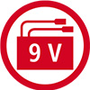 Symbol für Spannungsversorgung mit
9 Volt