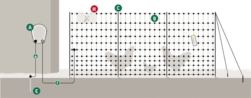 Grafik zur Funktionsweise eines elektrifizierten Geflügelnetzes