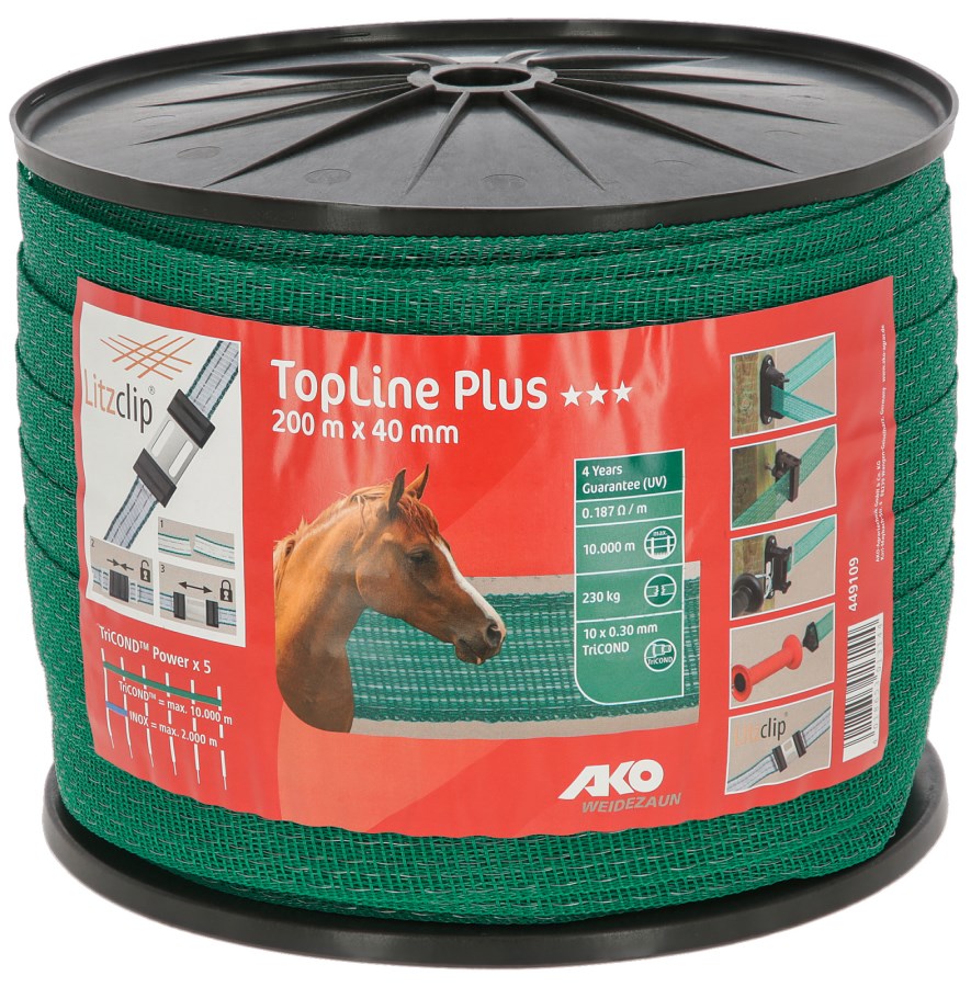 AKO Weidezaunband TopLine Plus (weiß/rot, 200 m Länge, 20 mm breit, TriCOND Leitermaterial, Tierzaun, Zubehör Weidetiere, Tierzubehör) 449551